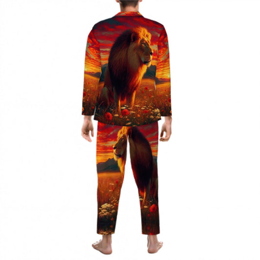 Lion in the Sunset 2 Long Sleeved Pajamas for Men Set - Gregg Acini Adoree Designs - Men's Pajamas