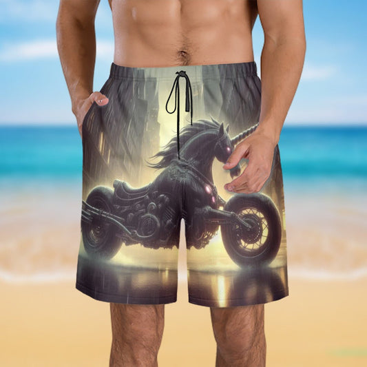 Motorcycle Unicorn Men's Beach Shorts - Gregg Acini Adoree Designs - Swimsuit