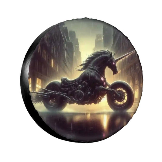 Motorcycle Unicorn - Thickened Spare Tire Cover - Gregg Acini Adoree Designs - Spare Tire Cover