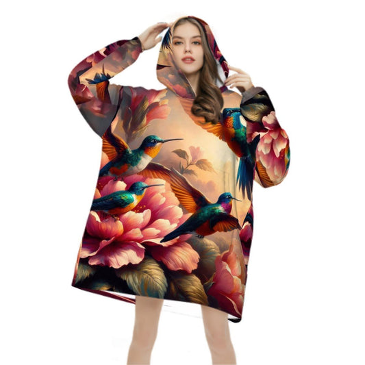 Multicolor Hummingbirds Adult Blanket Hoodie - Gregg Acini Adoree Designs - Hooded Blanket