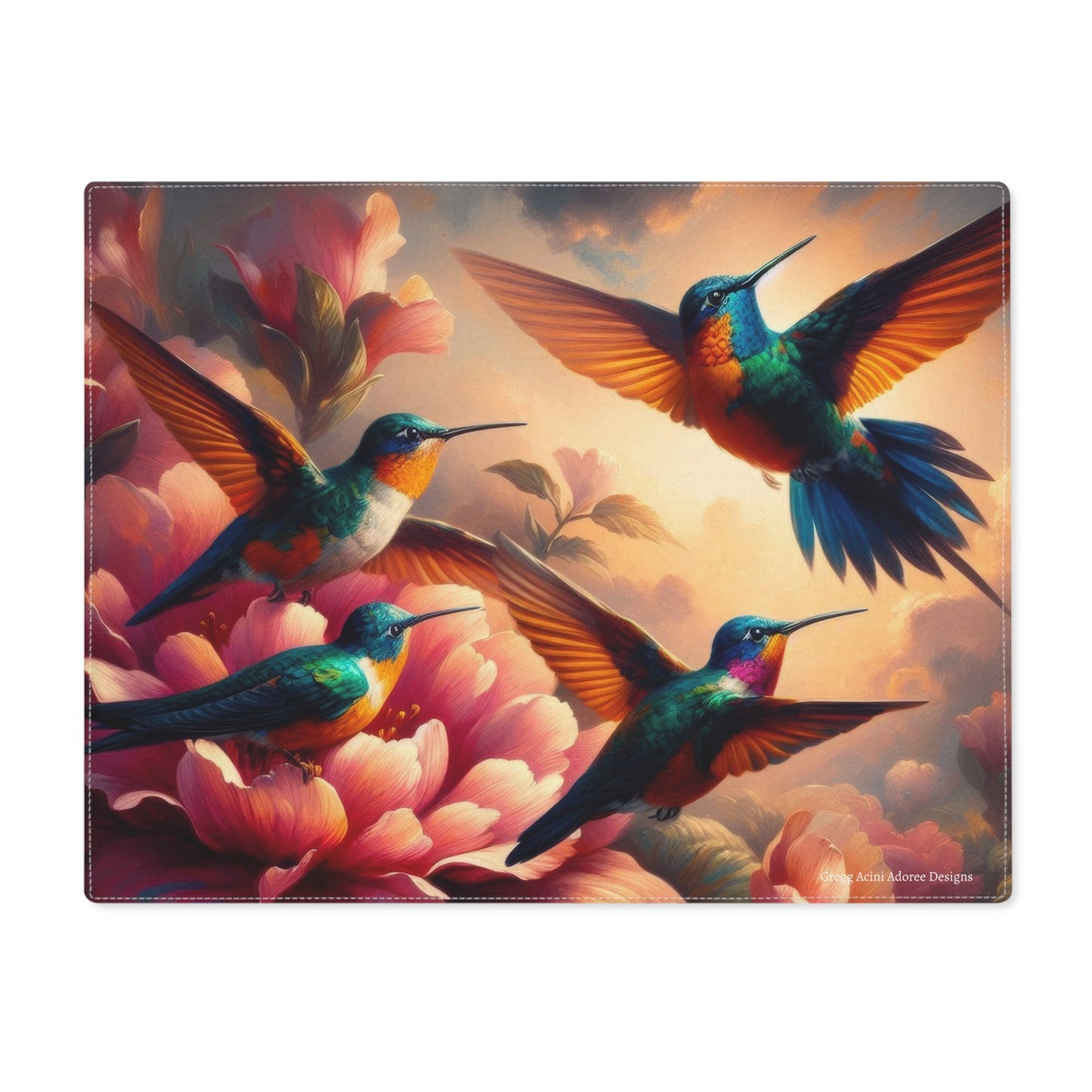 Multicolor Hummingbirds Placemat - Colorful Table Decor for Dining and Special Occasions - Gregg Acini Adoree Designs - Placemat
