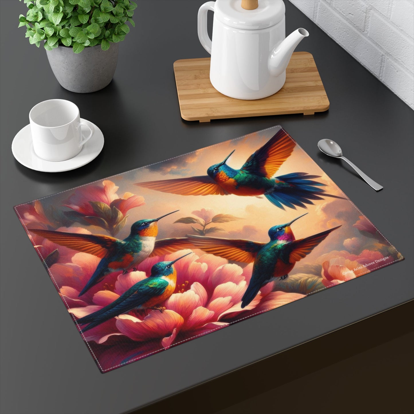Multicolor Hummingbirds Placemat - Colorful Table Decor for Dining and Special Occasions - Gregg Acini Adoree Designs - Placemat