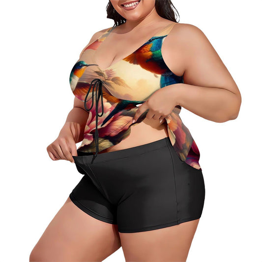 Multicolor Hummingbirds Plus Size Two Piece Swimsuit for Women - Gregg Acini Adoree Designs - Women's Swimwear