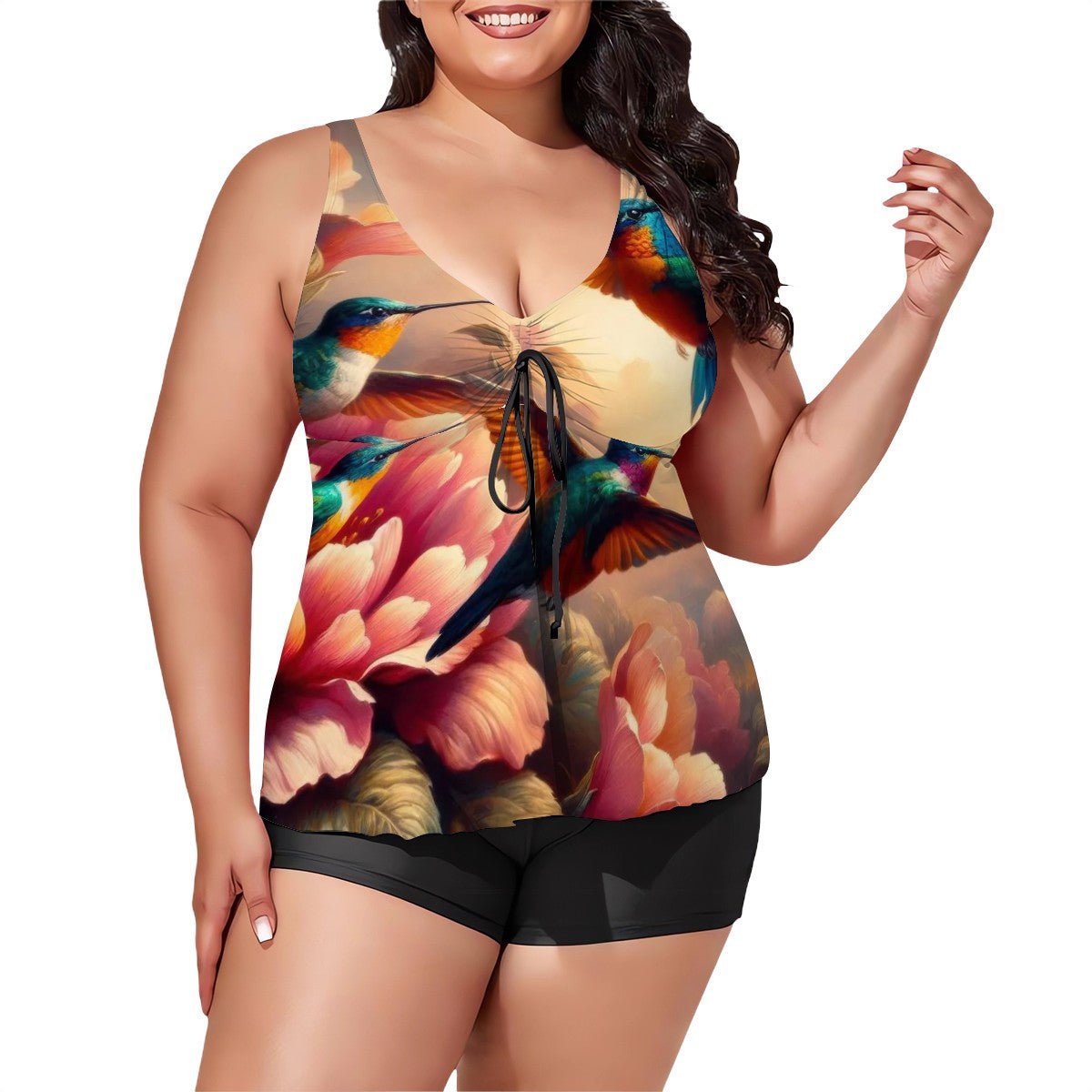 Multicolor Hummingbirds Plus Size Two Piece Swimsuit for Women - Gregg Acini Adoree Designs - Women's Swimwear