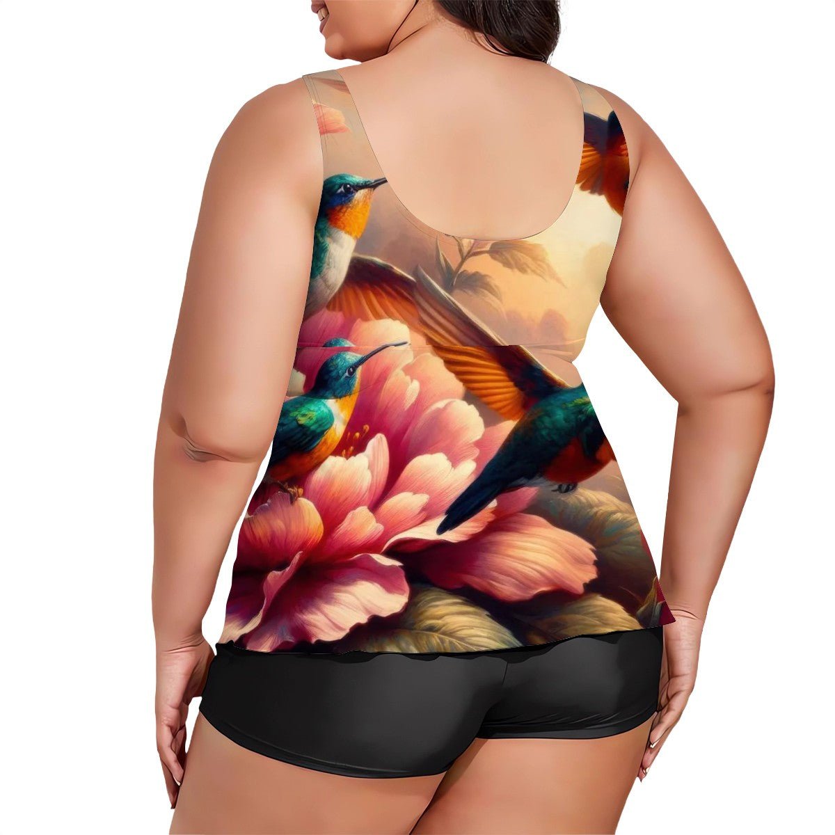 Multicolor Hummingbirds Plus Size Two Piece Swimsuit for Women - Gregg Acini Adoree Designs - Women's Swimwear