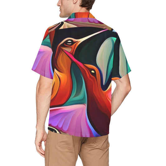Okee Hummingbirds Hawaiian Shirt with Chest Pocket & Merged Design - Gregg Acini Adoree Designs - Button Down Shirt