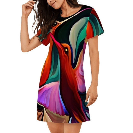 Okee Hummingbirds Loose Short - Sleeve Nightgown - Gregg Acini Adoree Designs - Women's Pajamas