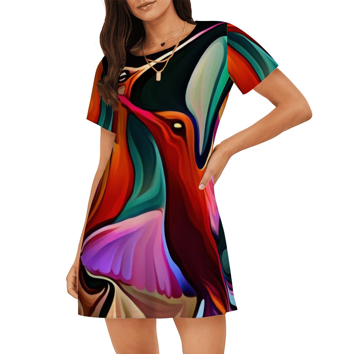 Okee Hummingbirds Loose Short - Sleeve Nightgown - Gregg Acini Adoree Designs - Women's Pajamas
