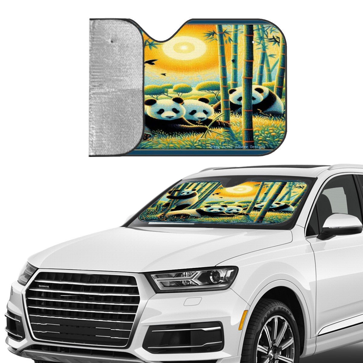 Panda Family Car Windshield Sun Shade (Stiff Version) - Gregg Acini Adoree Designs - Sun Shade