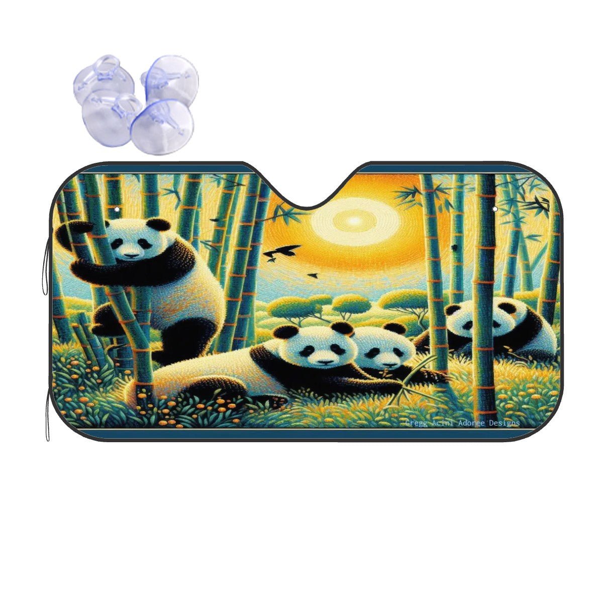 Panda Family Car Windshield Sun Shade (Stiff Version) - Gregg Acini Adoree Designs - Sun Shade