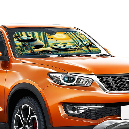 Panda Family Car Windshield Sun Shade (Stiff Version) - Gregg Acini Adoree Designs - Sun Shade