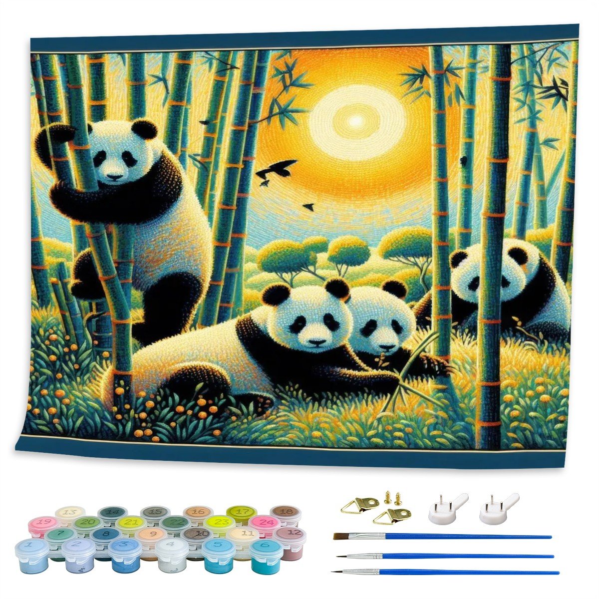 Panda Family Frameless Paint by Numbers Kit for Adults (Horizontal) - Gregg Acini Adoree Designs - Paint by Numbers