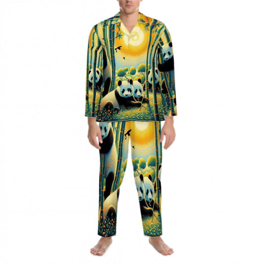 Panda Family Long Sleeved Pajamas for Men Set - Gregg Acini Adoree Designs - Men's Pajamas