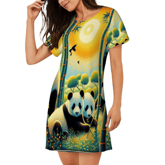 Panda Family Loose Short - Sleeve Nightgown - Gregg Acini Adoree Designs - Women's Pajamas