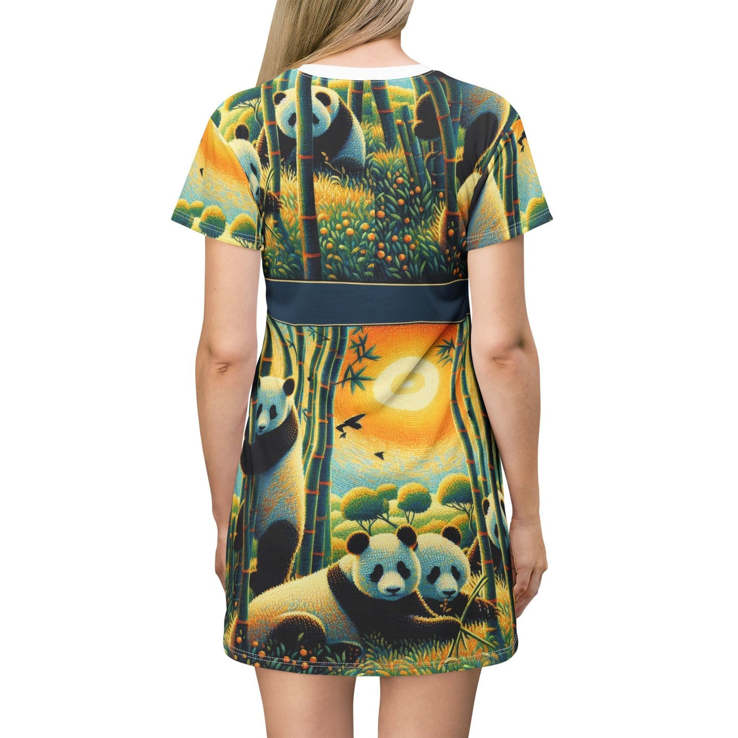 Panda Family T-Shirt Dress - Cute Summer Outfit, Casual Dress, Wildlife Lover Gift, Eco Fashion - Gregg Acini Adoree Designs - T-Shirt Dress