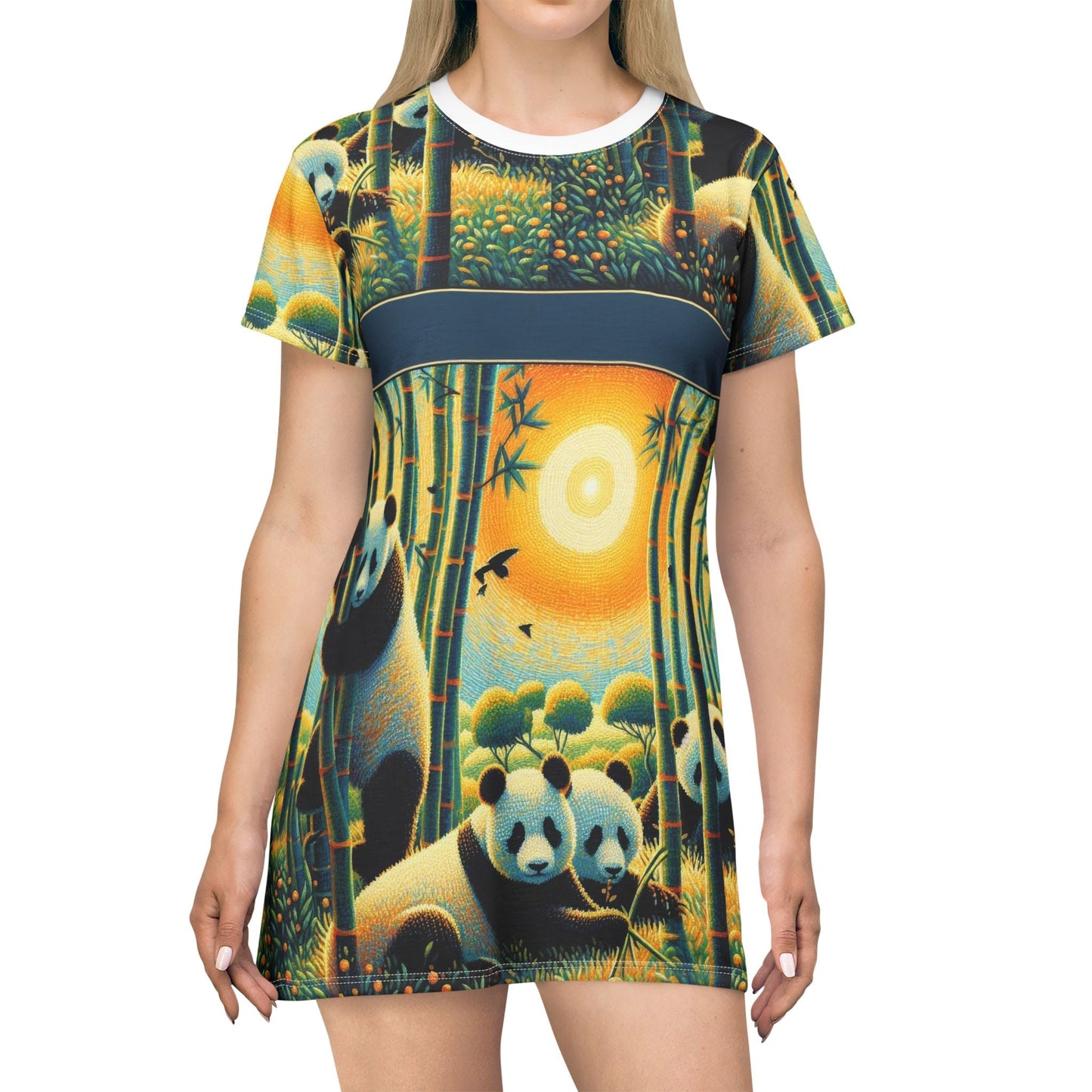 Panda Family T-Shirt Dress - Cute Summer Outfit, Casual Dress, Wildlife Lover Gift, Eco Fashion - Gregg Acini Adoree Designs - T-Shirt Dress