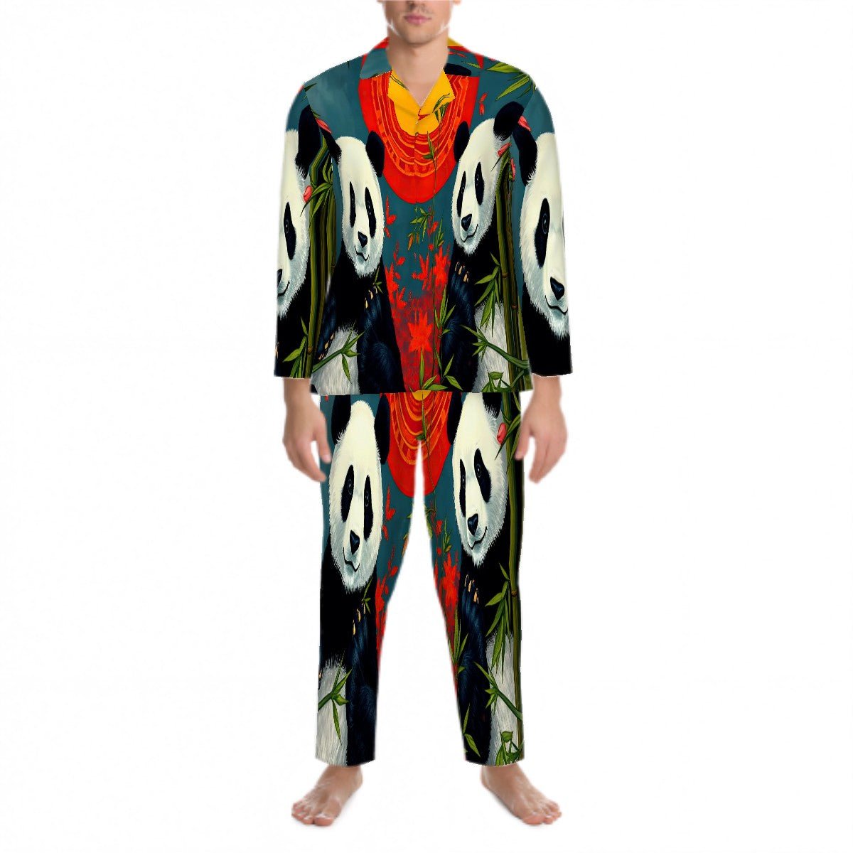 Panda Sunset Long Sleeved Pajamas for Men Set - Gregg Acini Adoree Designs - Men's Pajamas