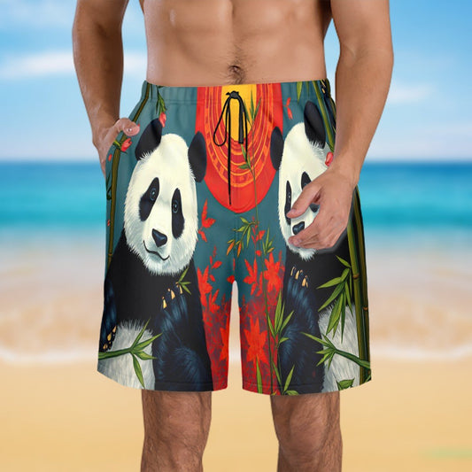 Panda Sunset Men's Beach Shorts - Gregg Acini Adoree Designs - Swimsuit