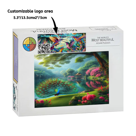 Peacock and Rhododendrons Wooden Jigsaw Puzzles 1000 pcs (Horizontal) - Gregg Acini Adoree Designs - Jigsaw Puzzle