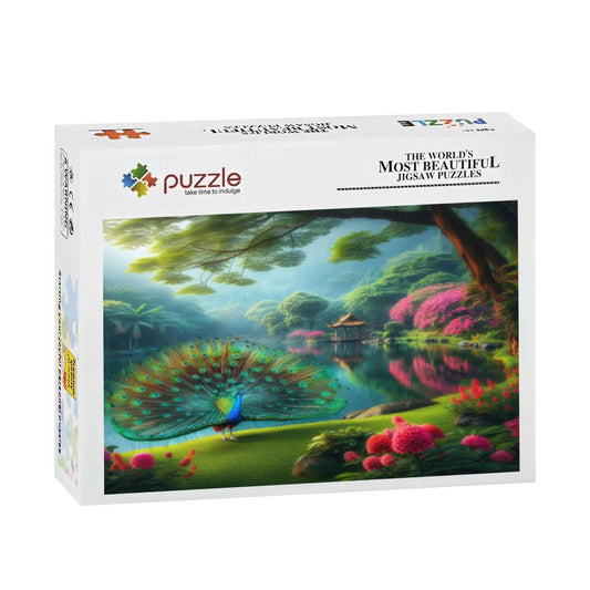 Peacock and Rhododendrons - Wooden Jigsaw Puzzles 500 pcs (Horizontal) - Gregg Acini Adoree Designs - Jigsaw Puzzle