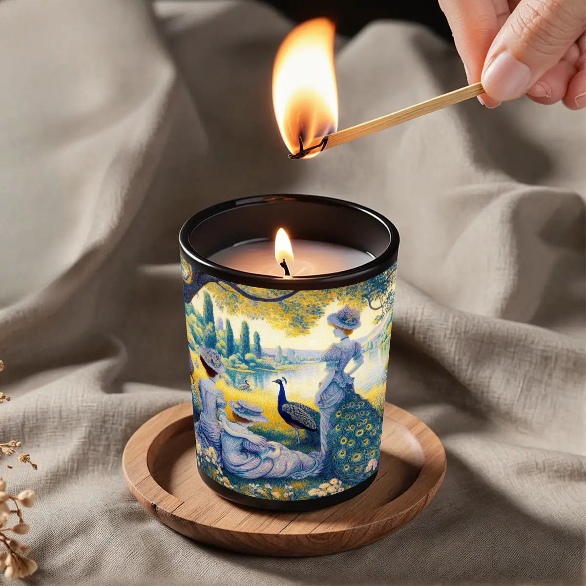 Peacock Lady with Friends Black Jar Scented Candle (6oz) - Gregg Acini Adoree Designs - Candles