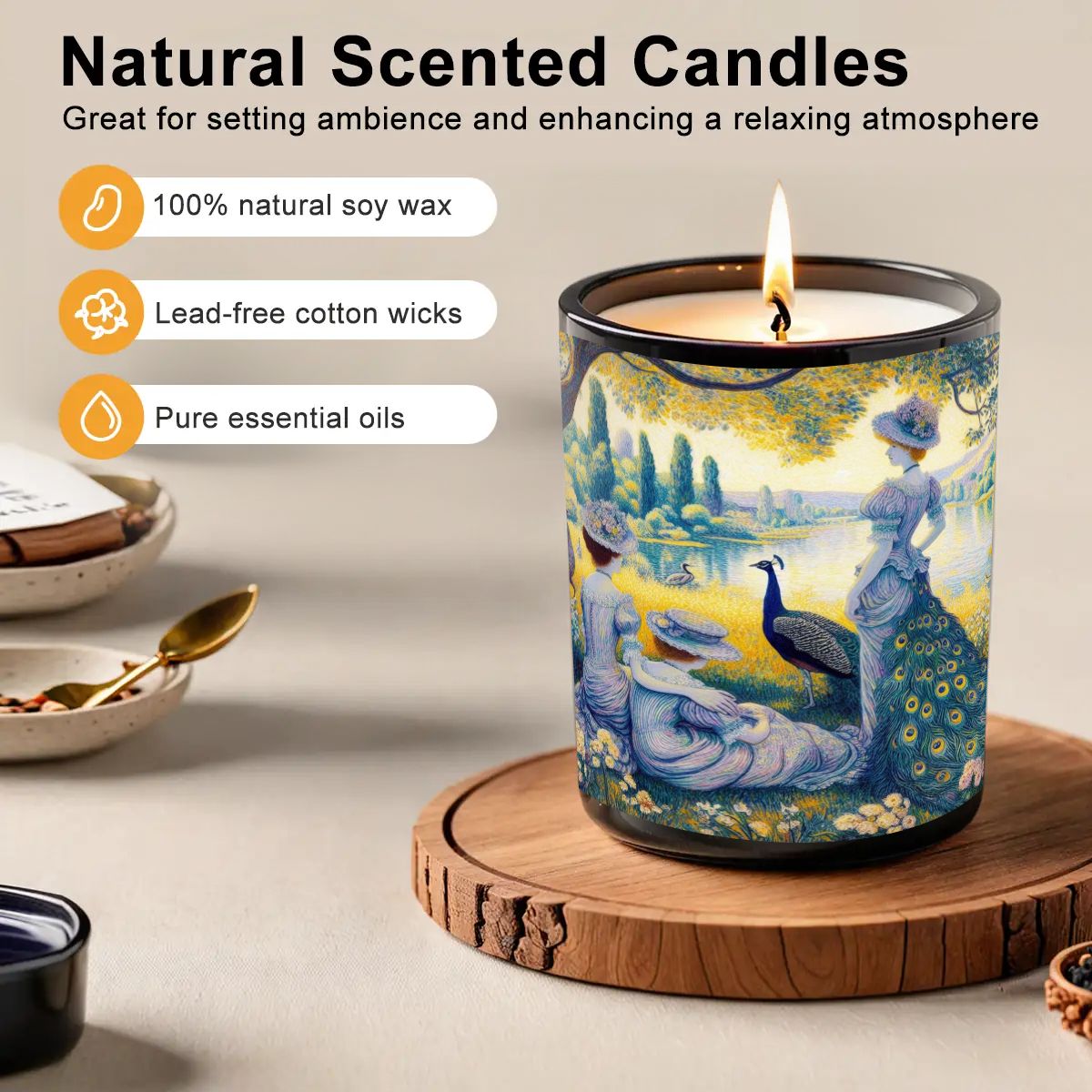 Peacock Lady with Friends Black Jar Scented Candle (6oz) - Gregg Acini Adoree Designs - Candles