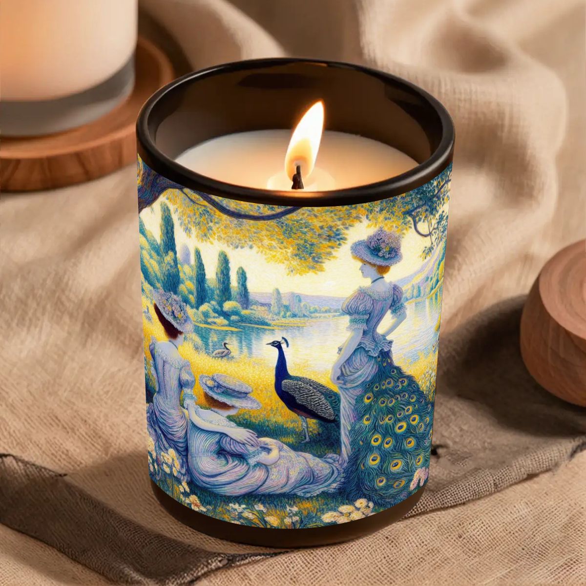 Peacock Lady with Friends Black Jar Scented Candle (6oz) - Gregg Acini Adoree Designs - Candles