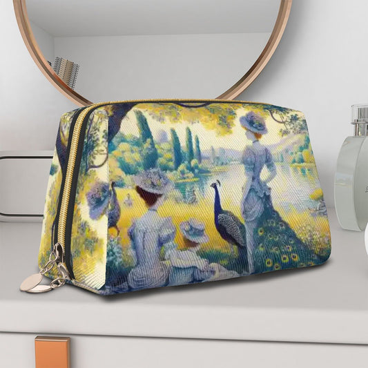 Peacock Lady with Friends Large Leather Makeup Bag - Gregg Acini Adoree Designs - Bags