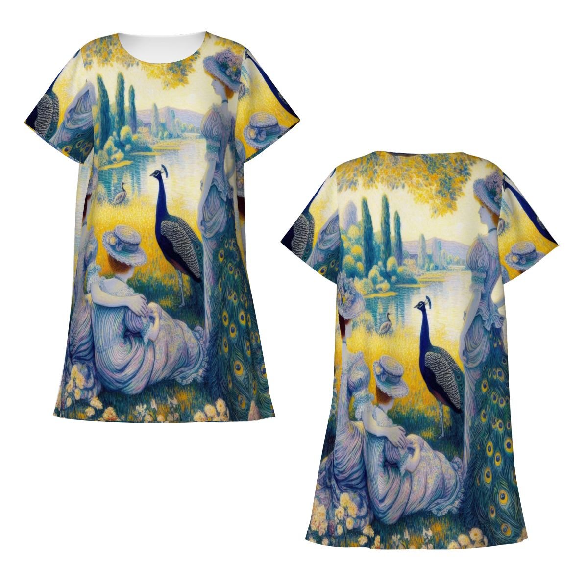 Peacock Lady with Friends Loose Short - Sleeve Nightgown - Gregg Acini Adoree Designs - Women's Pajamas