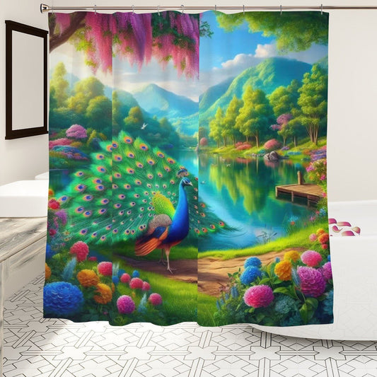 Peacock Under Wisteria Shower Curtain - Gregg Acini Adoree Designs - shower curtain