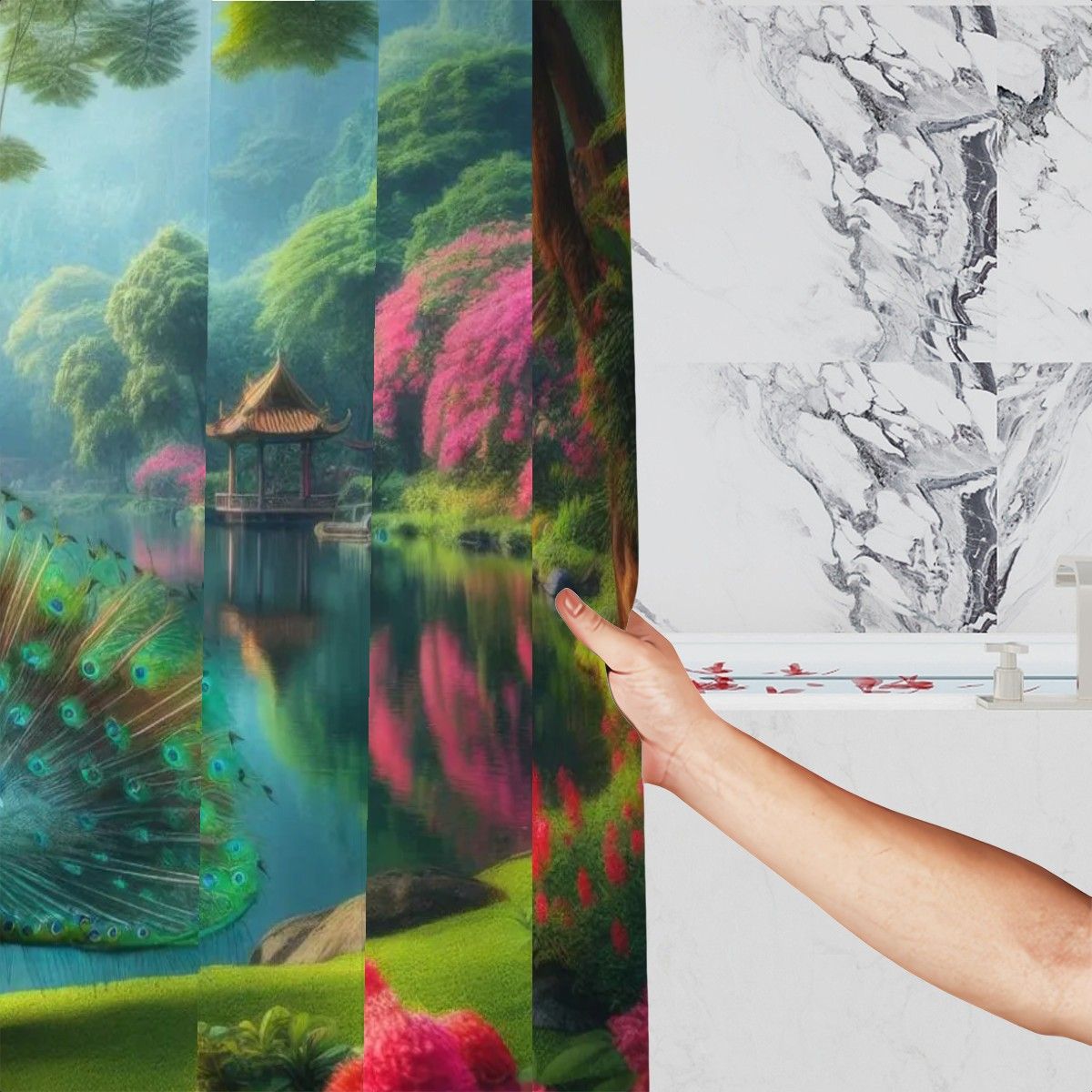 Peacock with Rhododendron Shower Curtain - Gregg Acini Adoree Designs - shower curtain