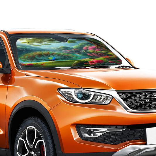 Peacock with Rhododendrons Car Windshield Sun Shade (Stiff Version) - Gregg Acini Adoree Designs - Sun Shade