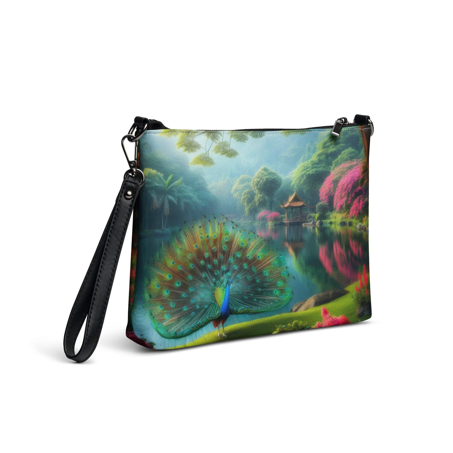 Peacock with Rhododendrons Crossbody bag - Gregg Acini Adoree Designs - Handbag