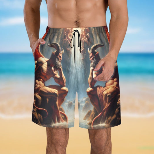Pensive Demons Men's Beach Shorts - Gregg Acini Adoree Designs - Swimsuit