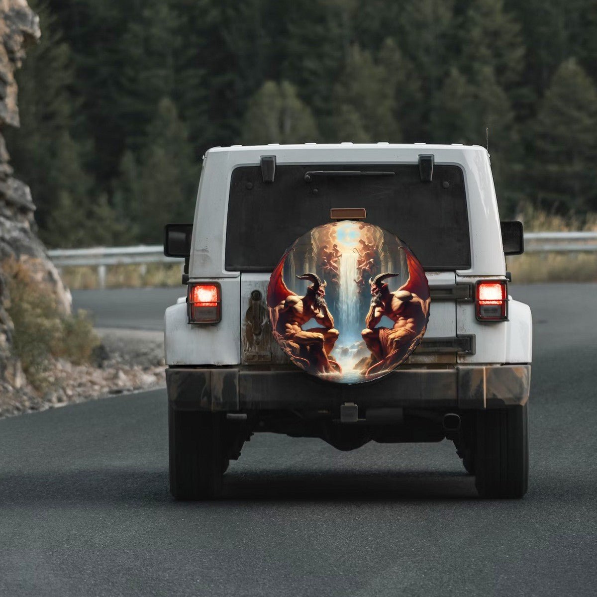 Pensive Demons - Thickened Spare Tire Cover - Gregg Acini Adoree Designs - Spare Tire Cover