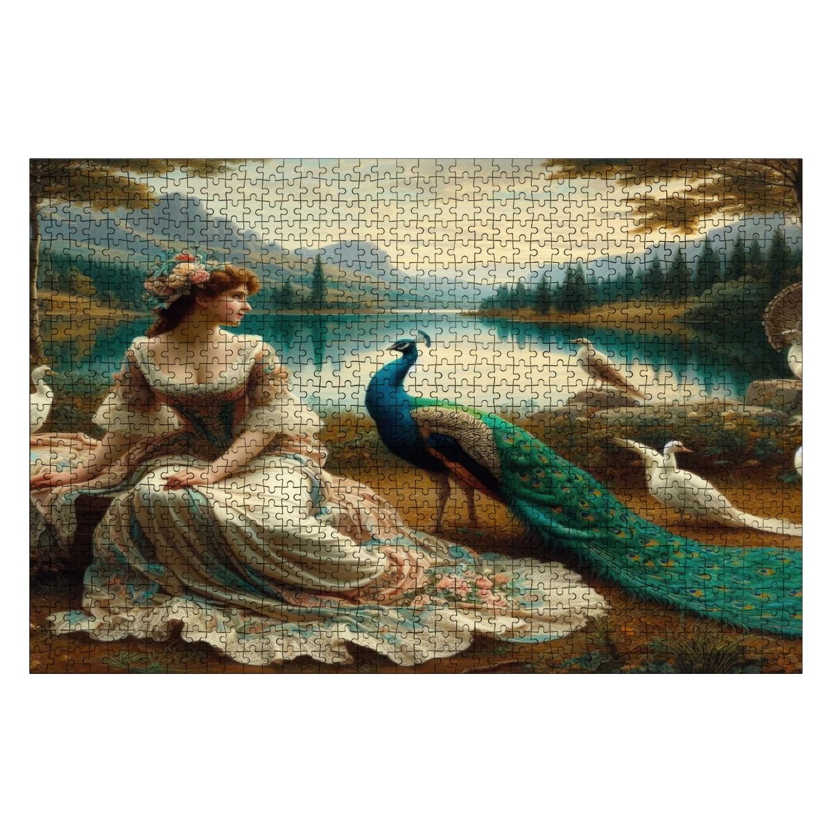 Portrait of a Lady and a Peacock Wooden Jigsaw Puzzles 1000 pcs - Gregg Acini Adoree Designs - Jigsaw Puzzle