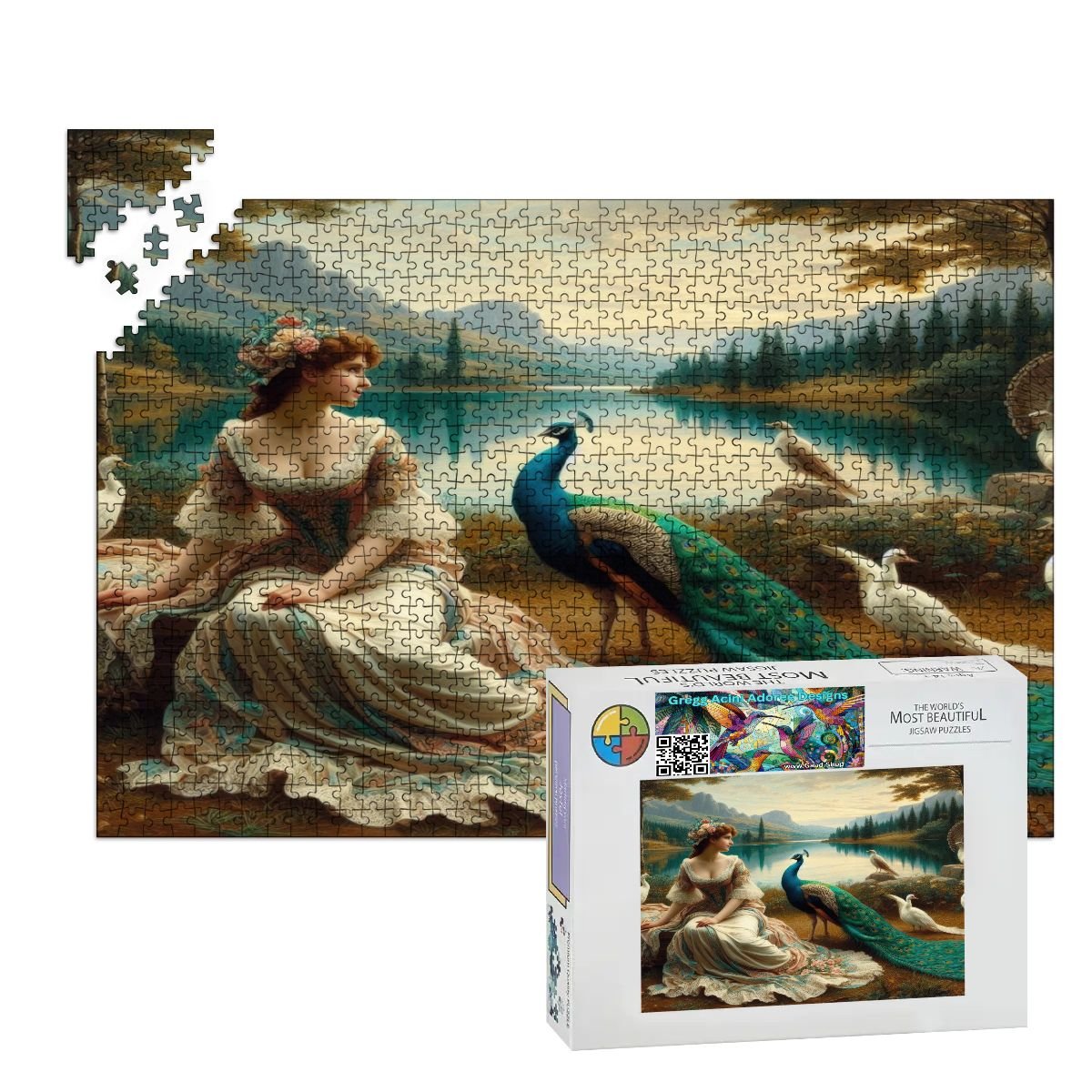 Portrait of a Lady and a Peacock Wooden Jigsaw Puzzles 1000 pcs - Gregg Acini Adoree Designs - Jigsaw Puzzle