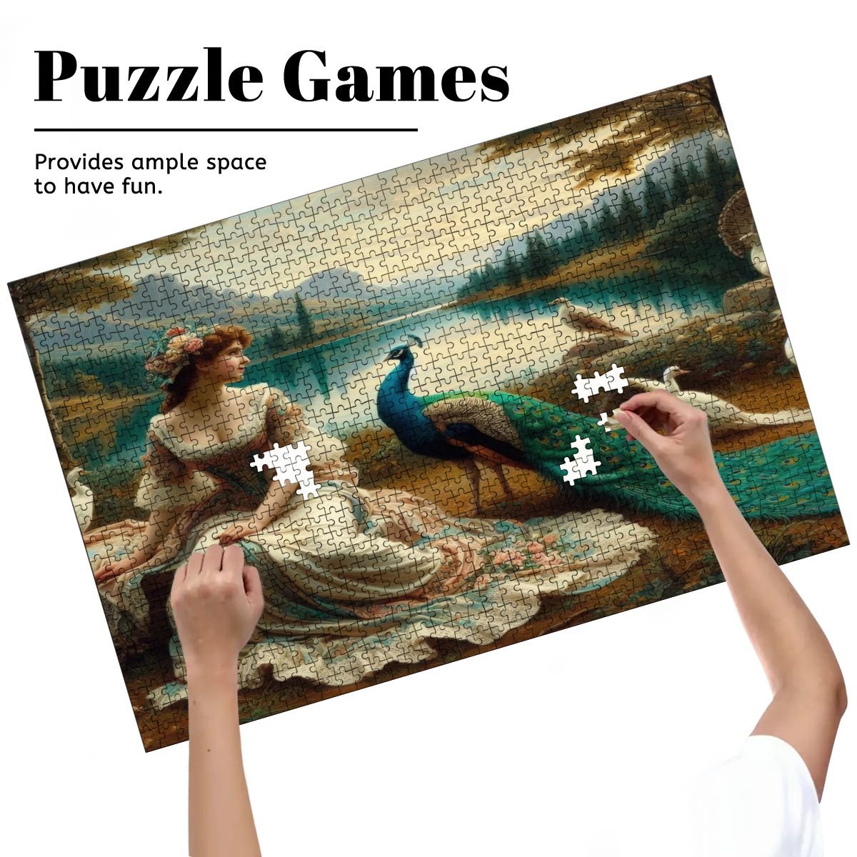 Portrait of a Lady and a Peacock Wooden Jigsaw Puzzles 1000 pcs - Gregg Acini Adoree Designs - Jigsaw Puzzle