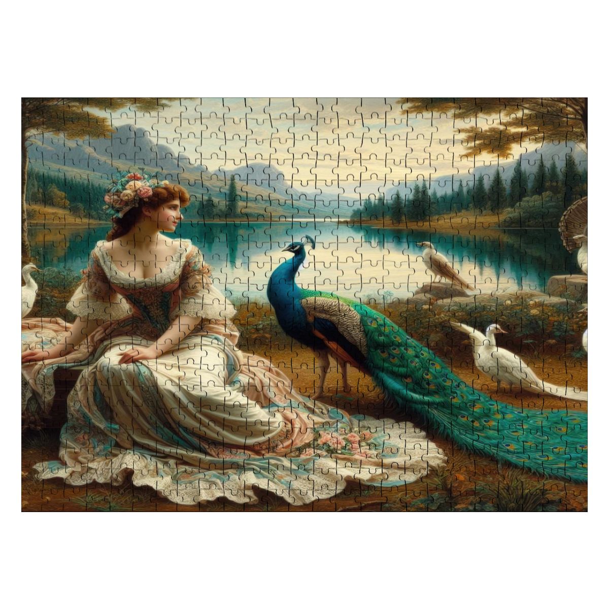 Portrait of a Lady and a Peacock Wooden Jigsaw Puzzles 500 pcs - Gregg Acini Adoree Designs - Jigsaw Puzzle