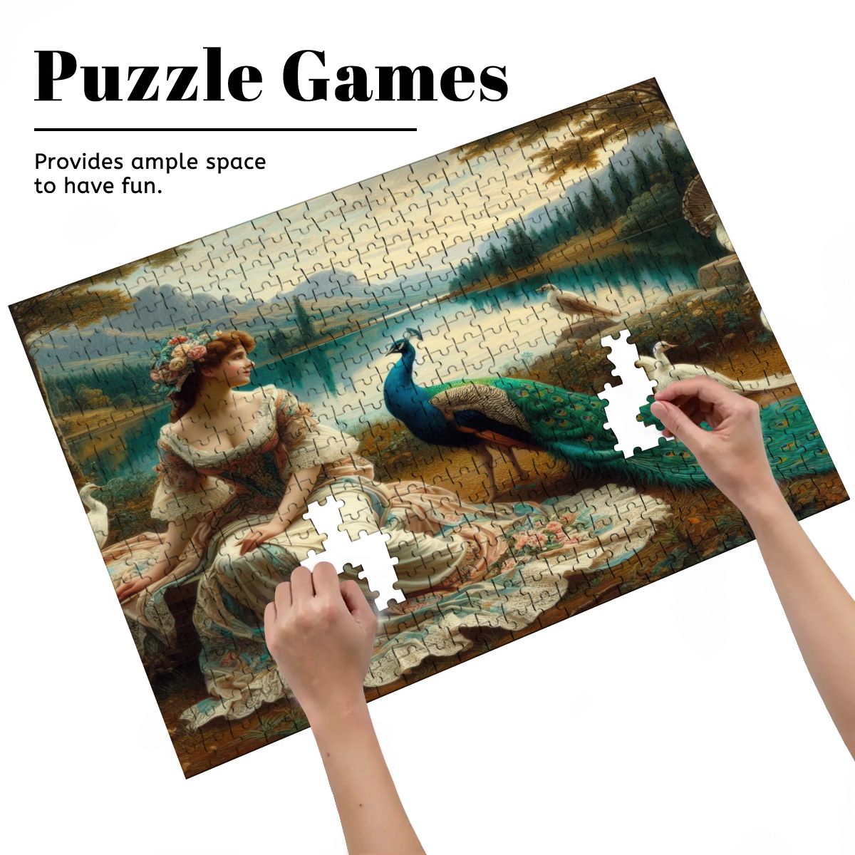 Portrait of a Lady and a Peacock Wooden Jigsaw Puzzles 500 pcs - Gregg Acini Adoree Designs - Jigsaw Puzzle