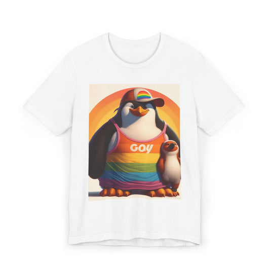Pride Giant Penguin Unisex Jersey T-Shirt - Colorful Rainbow Graphic Tee - Gregg Acini Adoree Designs - T-Shirt