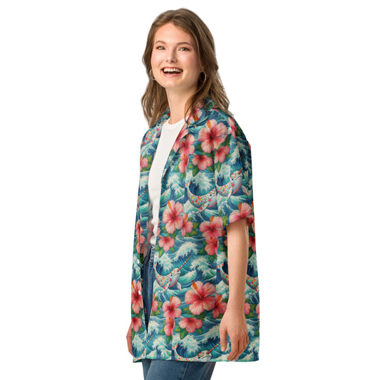 Proud Narwhal with Hibiscus Unisex button shirt - Gregg Acini Adoree Designs - Button Down Shirt