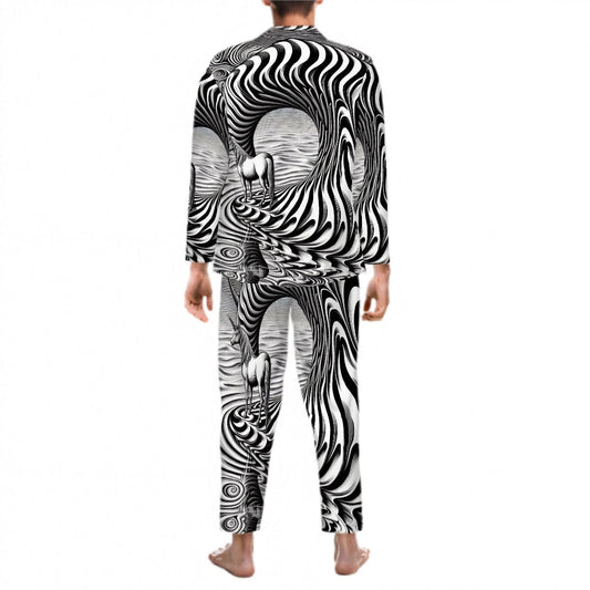 Psychedelic Wave Long Sleeved Pajamas for Men Set - Gregg Acini Adoree Designs - Men's Pajamas