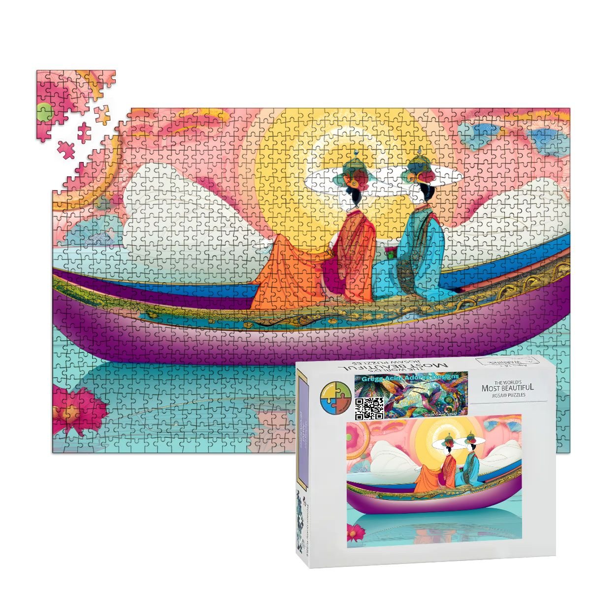 Purple Boat Wooden Jigsaw Puzzles 1000 pcs - Gregg Acini Adoree Designs - Jigsaw Puzzle