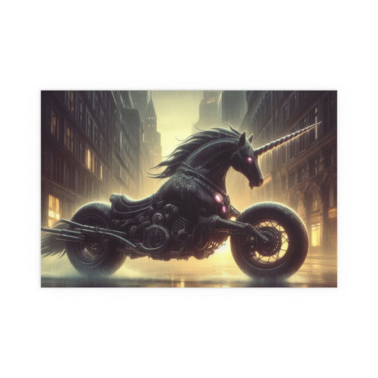 Rebellious Motorcycle Unicorn Silk Poster | Unique Wall Art for Home & Office Decor | Perfect Gift for Fantasy Lovers - Gregg Acini Adoree Designs - Poster