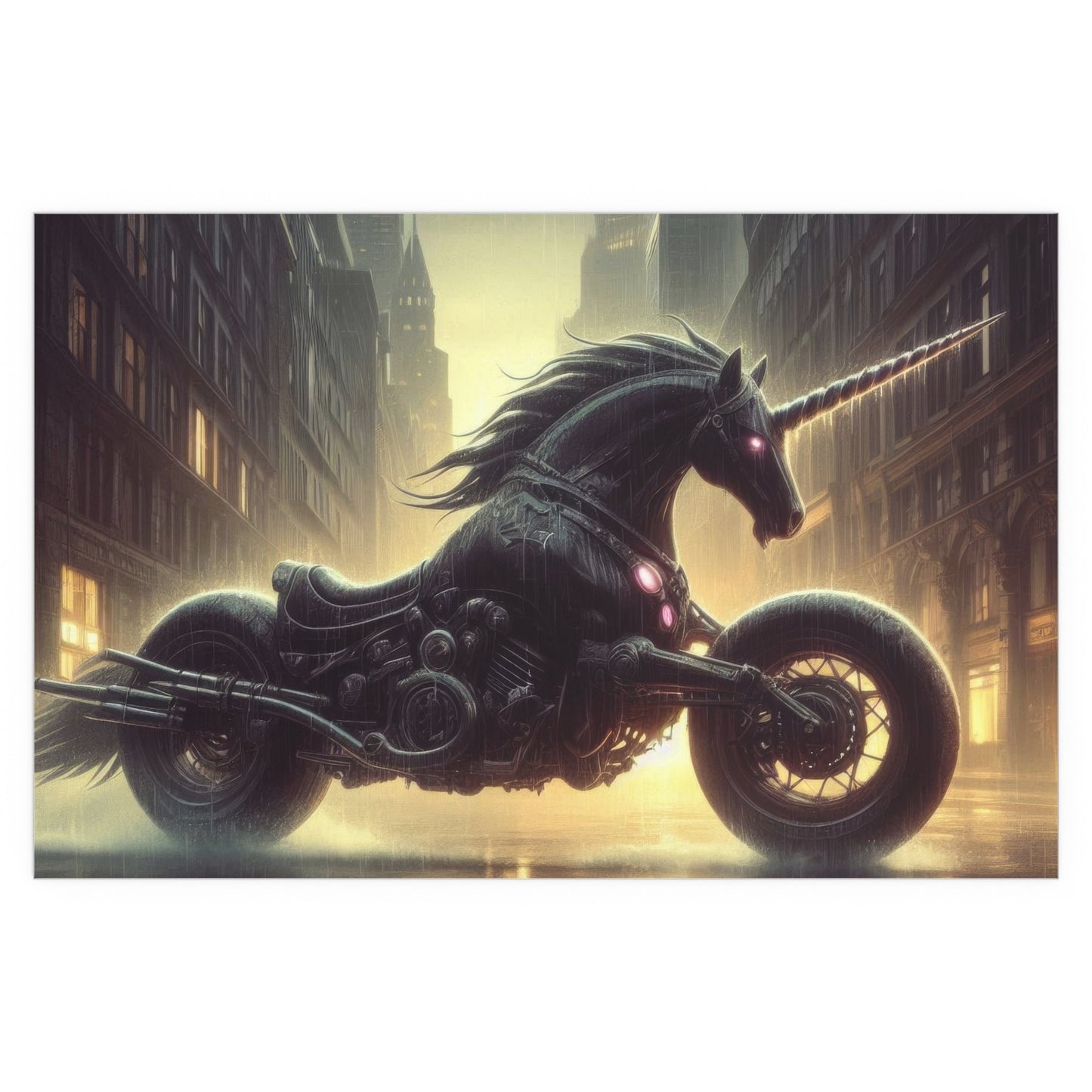 Rebellious Motorcycle Unicorn Silk Poster | Unique Wall Art for Home & Office Decor | Perfect Gift for Fantasy Lovers - Gregg Acini Adoree Designs - Poster