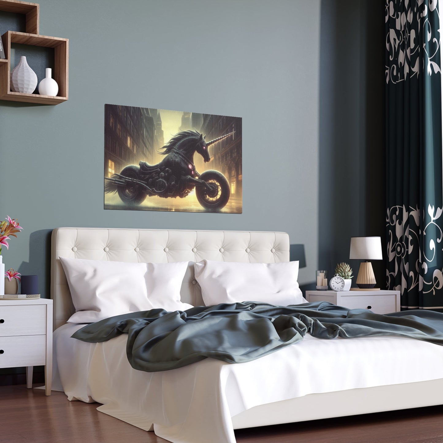 Rebellious Motorcycle Unicorn Silk Poster | Unique Wall Art for Home & Office Decor | Perfect Gift for Fantasy Lovers - Gregg Acini Adoree Designs - Poster