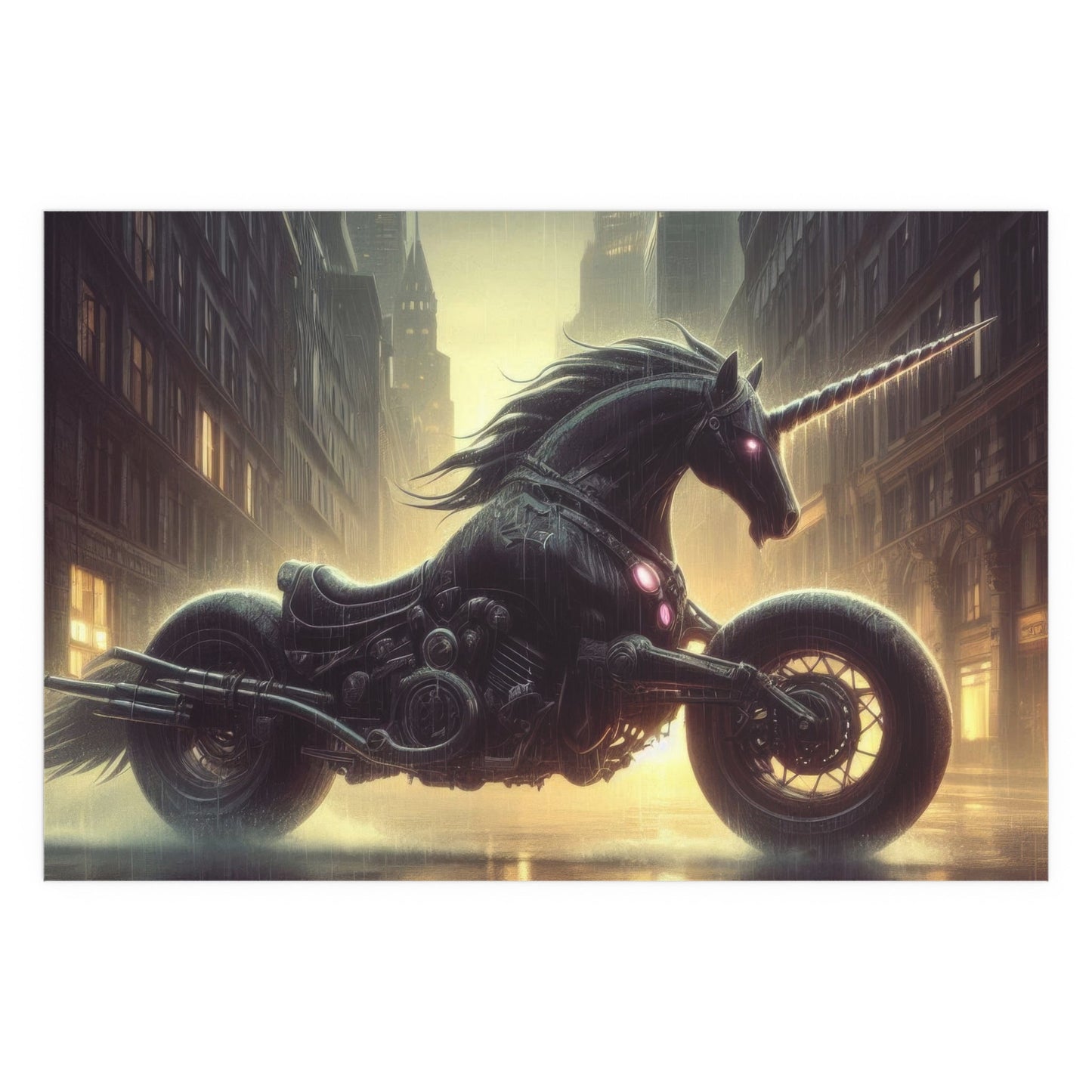 Rebellious Motorcycle Unicorn Silk Poster | Unique Wall Art for Home & Office Decor | Perfect Gift for Fantasy Lovers - Gregg Acini Adoree Designs - Poster