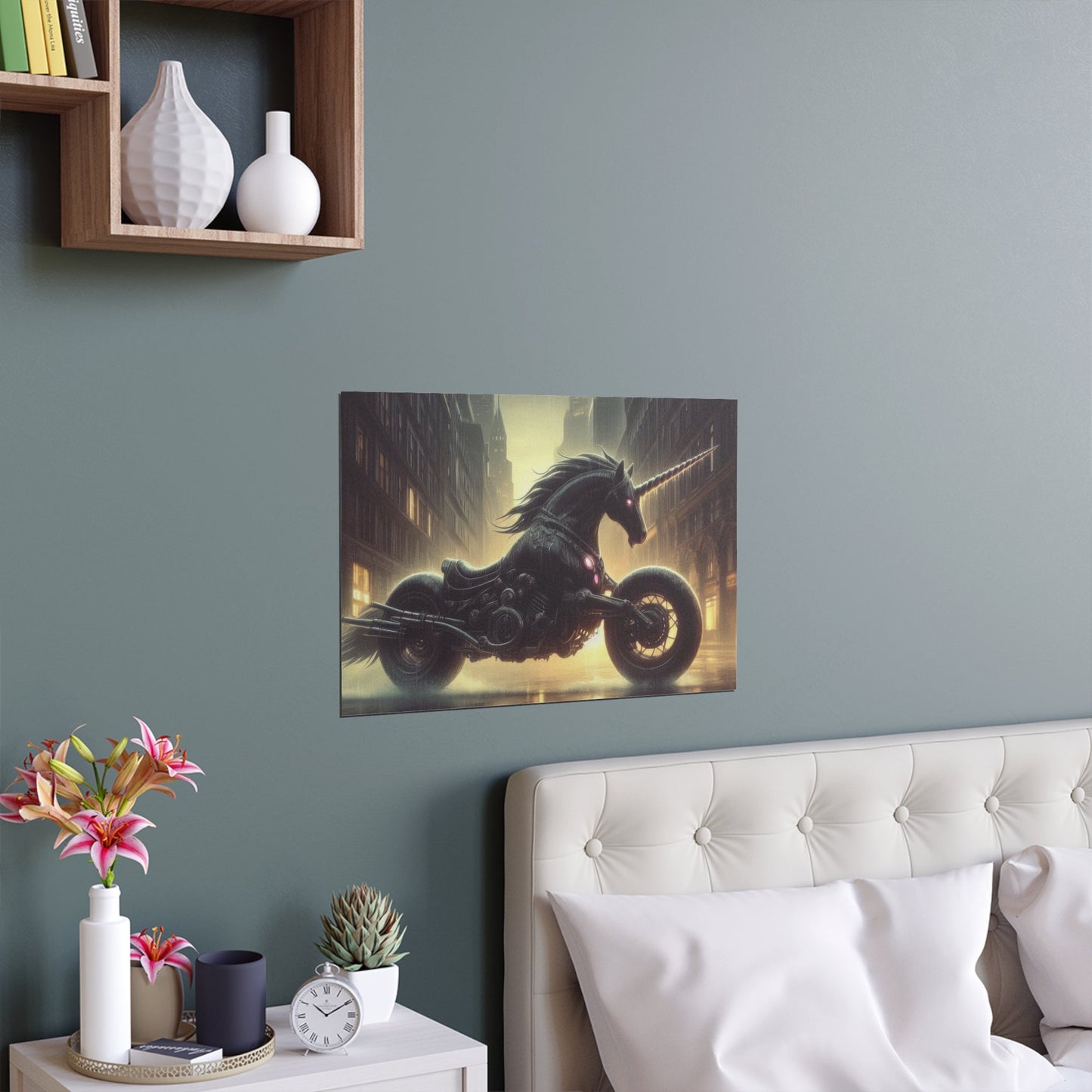 Rebellious Motorcycle Unicorn Silk Poster | Unique Wall Art for Home & Office Decor | Perfect Gift for Fantasy Lovers - Gregg Acini Adoree Designs - Poster