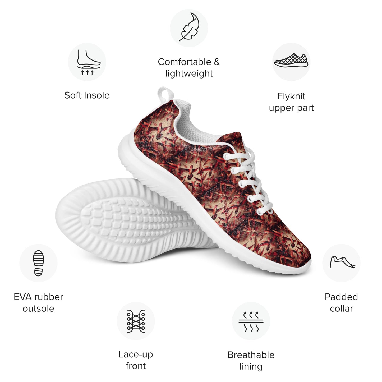 Red Hummingbirds Men’s athletic shoes by Gregg Acini Adoree Designs - Gregg Acini Adoree Designs - Shoes